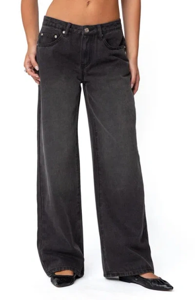 Edikted 1980 Patch Wide Leg Jeans In Black Washed