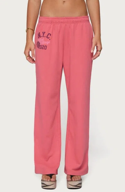 Edikted 2020 Graphic Wide Leg Sweatpants In Pink