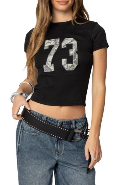 Edikted 73 Camo Shrunken T-shirt In Black
