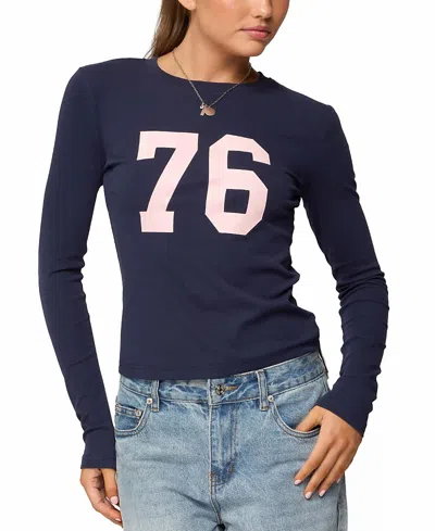 Edikted 76 Stretch Cotton Graphic T-shirt In Blue