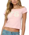 Edikted 76 Off The Shoulder Stretch Cotton Crop Top In Pink