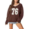 Edikted 76 Oversize V-neck Sweatshirt In Brown