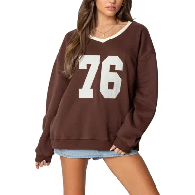 Edikted 76 Oversize V-neck Sweatshirt In Brown
