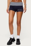 Edikted 76 Stripey Fold Over Shorts In Blue