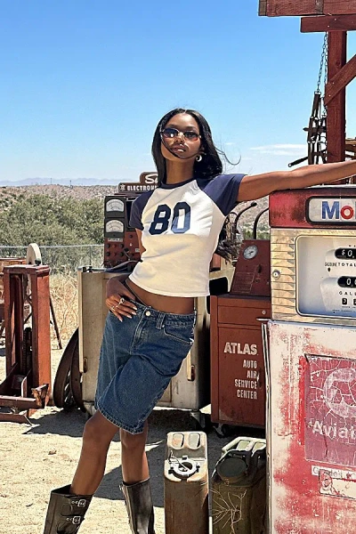 Edikted 80's Raglan T-shirt Top In White, Women's At Urban Outfitters
