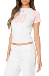 Edikted 80's Raglan Tee In White-and-pink