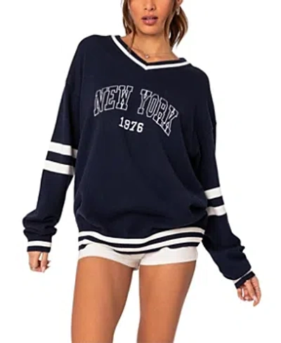 Edikted Women's 90s In New York Oversized Sweater In Navy