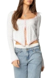 Edikted Abbie Split Front Pointelle Stitch Top In White