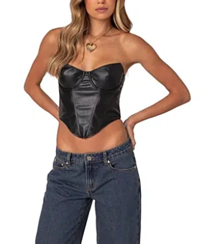 Edikted Aberdeen Faux Leather Cupped Corset In Black