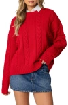 Edikted Acacia Oversize Cotton Cable Sweater In Red