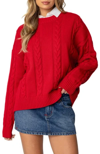 Edikted Acacia Oversize Cotton Cable Sweater In Red