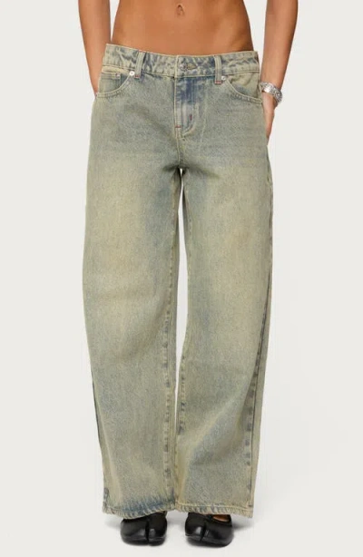 Edikted Ace Relaxed Low Rise Wide Leg Jeans In Blue