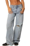 Edikted Adam Distressed Ripped Nonstretch Wide Leg Jeans In Light-blue