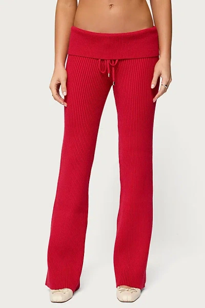 Edikted Adannah Foldover Rib Pants In Red