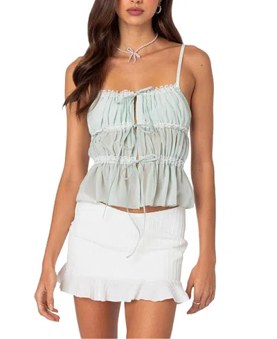 Edikted Addy Tie Front Chiffon Camisole In Sage