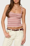 Edikted Adelia Stripe Ruched Knit Top In Brown