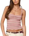 Edikted Adelia Stripe Ruched Knit Top In Red