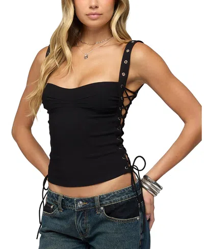 Edikted Adi Grommet Lace Up Corset In Black