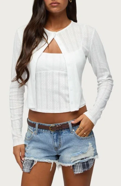 Edikted Adie Pointelle Cardigan In White
