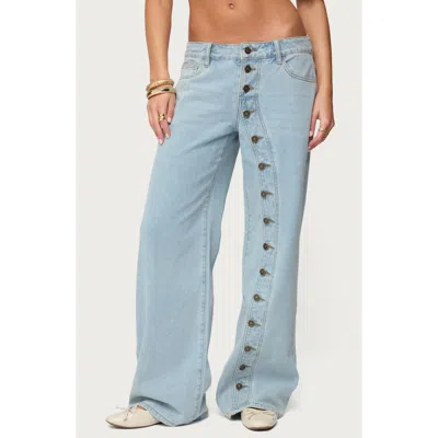 Edikted Adison Button Fly Low Rise Baggy Jeans In Blue