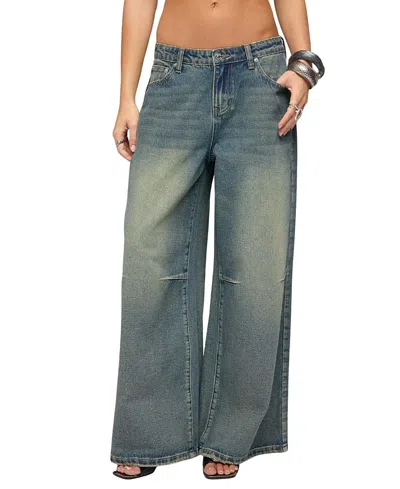Edikted Adjustable Button Low Rise Baggy Jeans In Blue