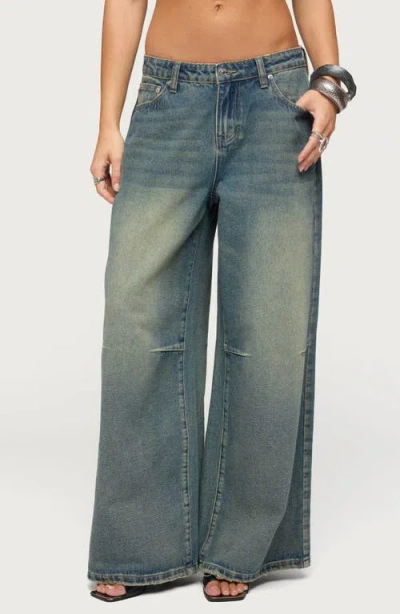 Edikted Adjustable Low Rise Baggy Jeans In Blue