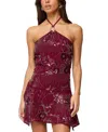 Edikted Adria Beaded Sequin Halter Minidress In Burgundy