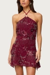 Edikted Adria Beaded Sequin Halter Minidress In Burgundy