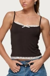 Edikted Adriel Contrast Lacey Tank Top In Brown, Women's At Urban Outfitters In Brown