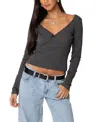 Edikted Adrienne Lace Trim Long Sleeve Jersey Top In Dark Gray