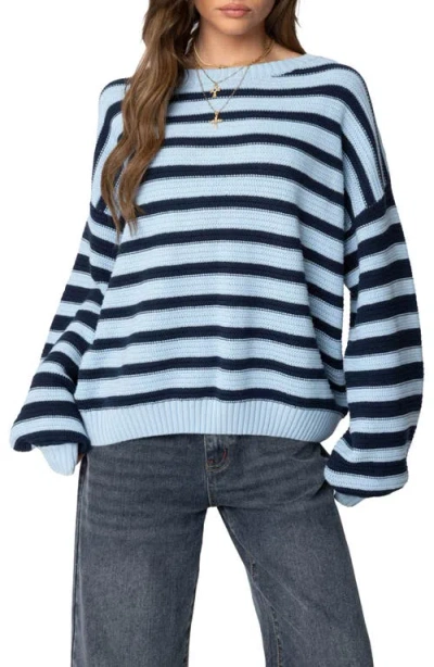 Edikted Aerin Oversize Stripe Cotton Sweater In Blue-and-navy
