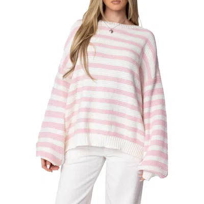 Edikted Aerin Oversize Stripe Cotton Sweater In Light-pink-and-cream