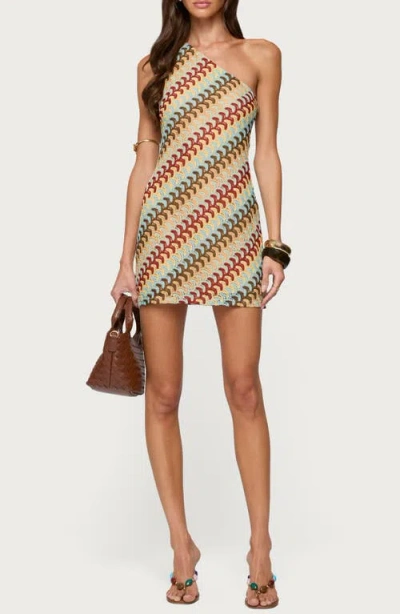 EDIKTED EDIKTED AGUA ZIGZAG STRIPE ONE-SHOULDER MINIDRESS