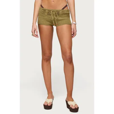 Edikted Ainara Crochet Cover-up Micro Shorts In Green