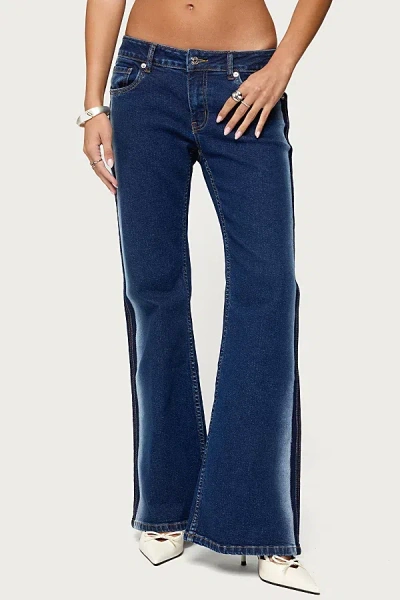 Edikted Airbrushed Low Rise Flared Jeans In Dark/blue/washed, Women's At Urban Outfitters