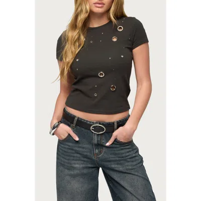 Edikted Aitana Grommet Studded T-shirt In Metallic