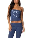 Edikted Aiyana Bow Crop Stetch Cotton Tube Top In Blue
