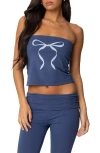 Edikted Aiyana Bow Crop Stetch Cotton Tube Top In Blue