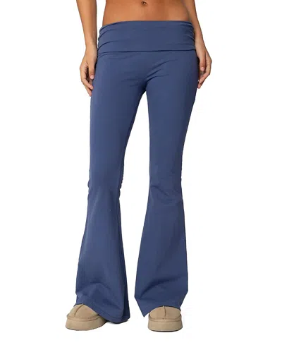 Edikted Aiyana Foldover Waistband Flare Pants In Blue