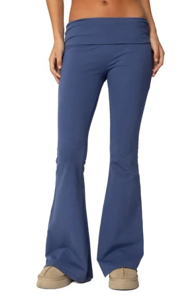 Edikted Aiyana Foldover Waistband Flare Pants In Blue