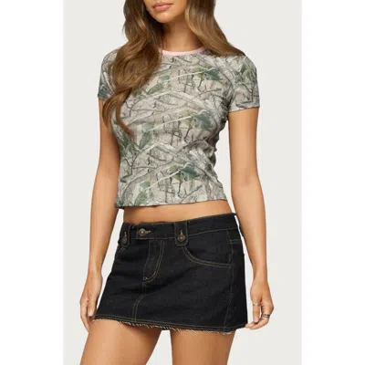 Edikted Alaia Contrast Camo T Shirt In Green