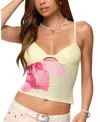 Edikted Alanah Flower Keyhole Mesh Camisole In Yellow