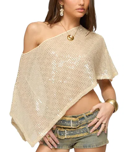 Edikted Alanna Sequin Open Stitch Poncho In Gold
