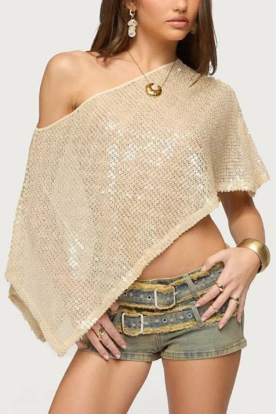 Edikted Alanna Sequin Open Stitch Poncho In Gold