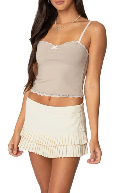 Edikted Alara Lace Trim Crop Camisole In Neutral