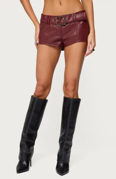 Edikted Alba Faux Leather Micro Shorts In Brown