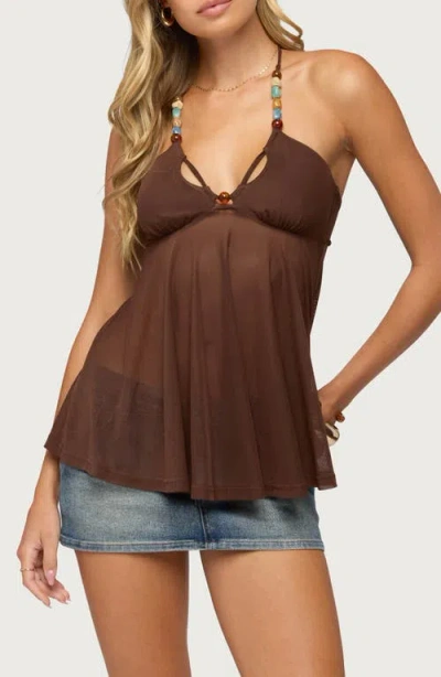 Edikted Alesi Beaded Back Tie Camisole In Brown