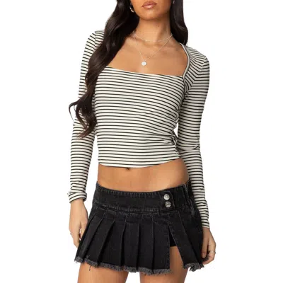 Edikted Alex Stripe Long Sleeve Top In Black-and-white