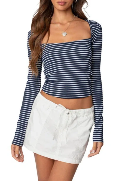 Edikted Alex Stripe Stretch Cotton Top In Navy-and-white