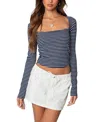 Edikted Alex Stripe Stretch Cotton Top In Navy And White